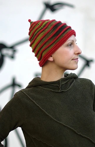 Green and red striped pointed hat