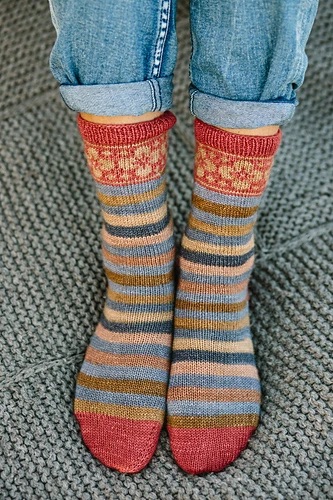 Socks with stripes and colorwork