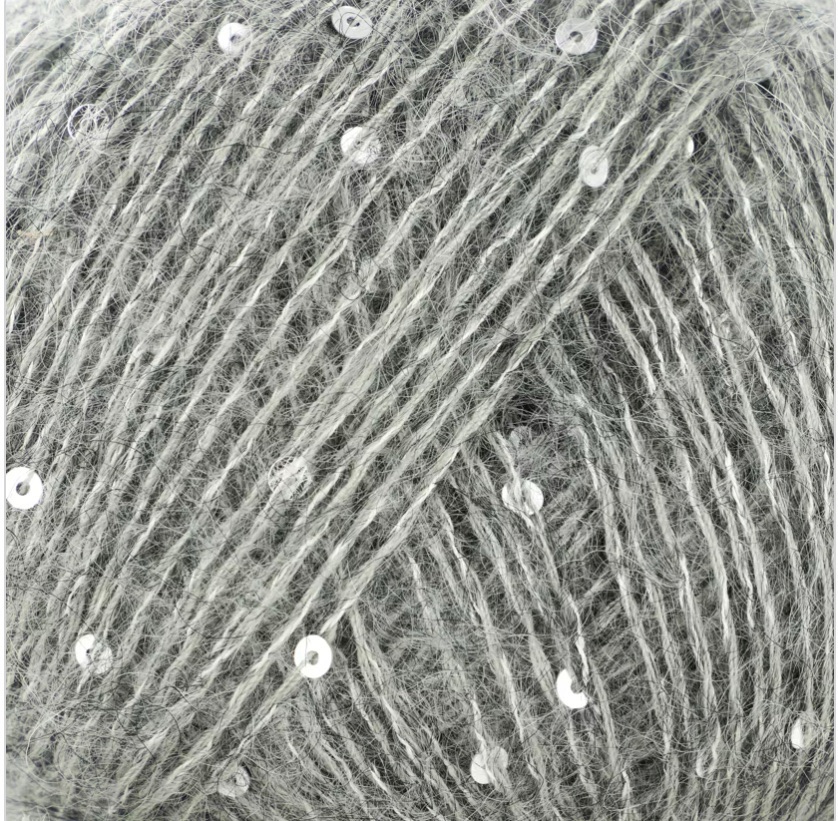 Close up of silver yarns with sparkles
