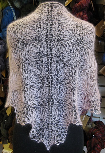 Close up of a pink lace shawl