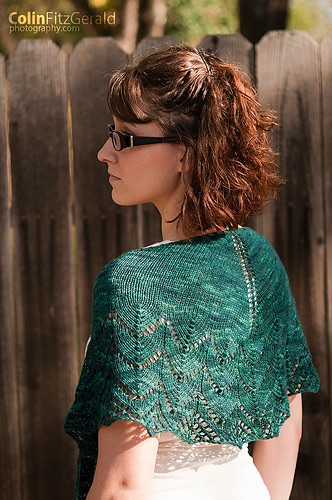Person wearing green lace shawl