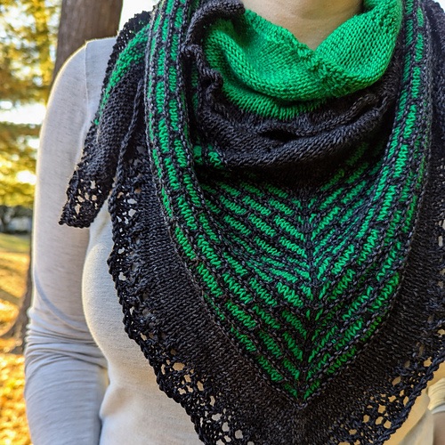 Black and green knit shawl