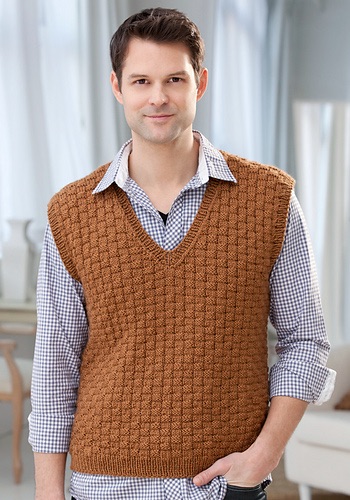 Person wearing a brown textured vest