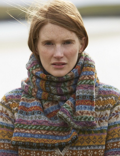 Person wearing a fair isle scarf